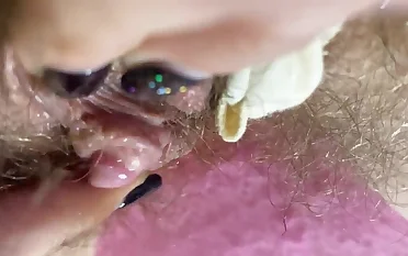 Extreme Closeup Big clit Fretting orgasm dishevelled hairy pussy